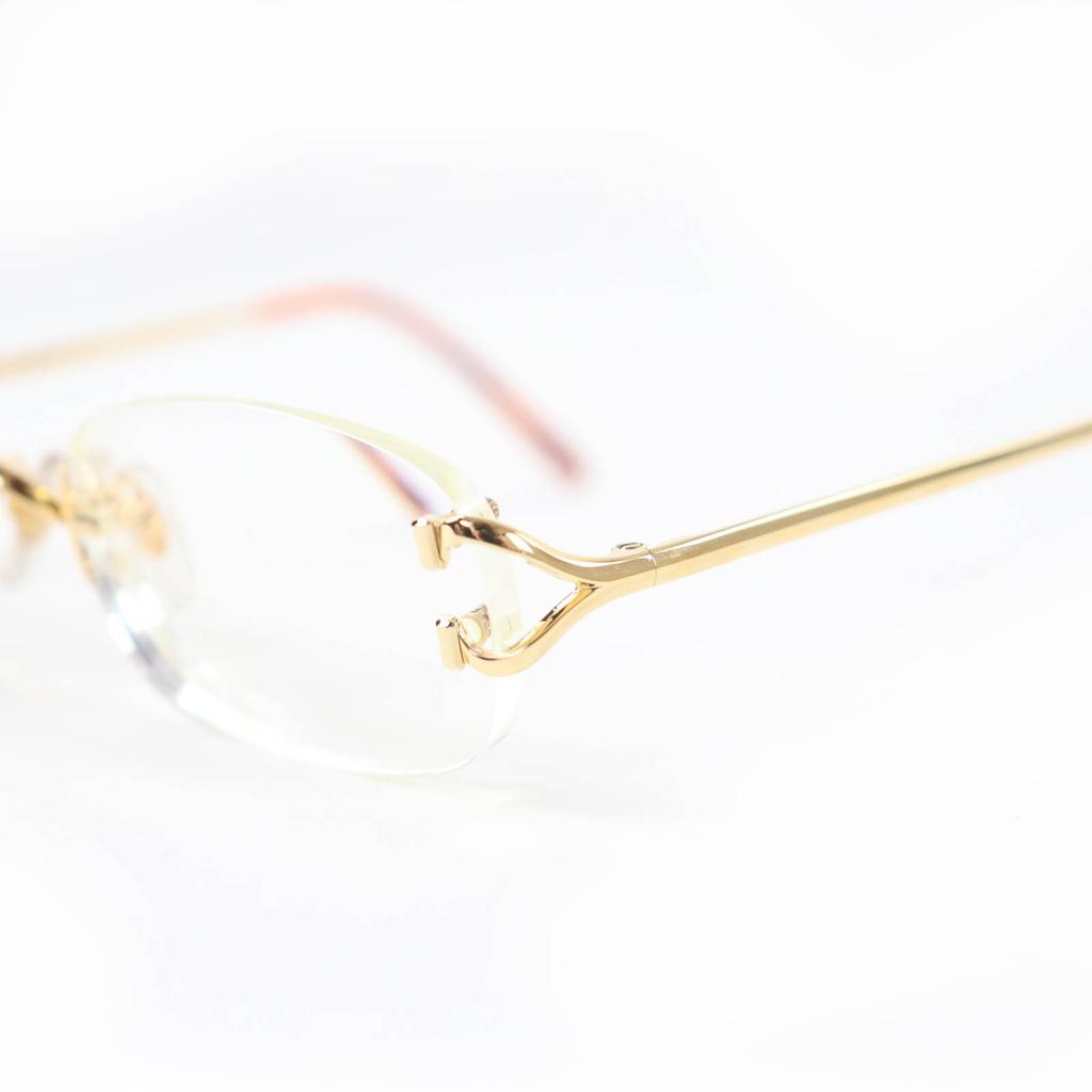 Great Cartier Glasses Rimless Two-Point Eyewear gold Women 135 Used