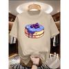 Sweet and Trendy Minimalist Commuting Cake Design with Printed Short Sleeves, Summer Youth Fashion Versatile T-shirt
