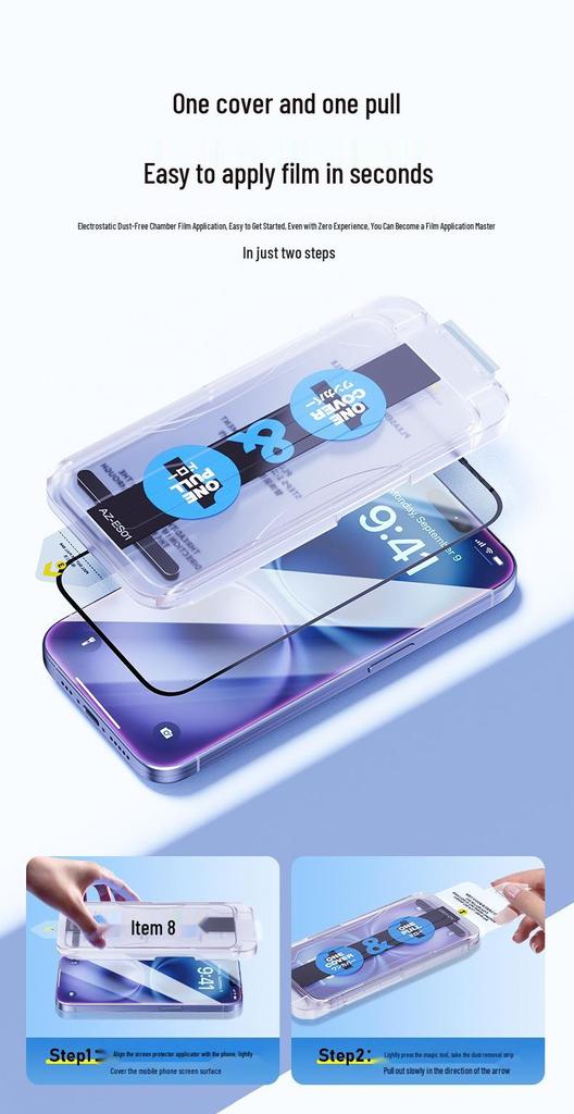 Azeada HD Tempered Glass Anti-Peep Screen Protector for iPhone 15/iPhone 16 Pro - Dust-Free, Instant Application