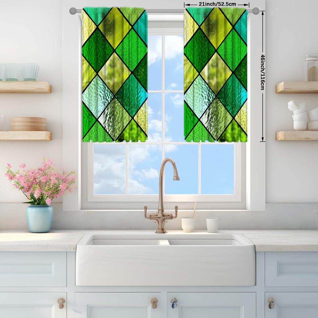 2-Panels Green Diamond Shaped Glass Window Curtains   Distinctive Printed Curtains   Suitable for Gifting To Family and Friends