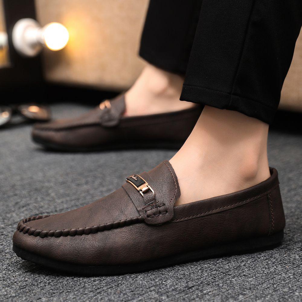 Round Toe Flat Slip-on Leather Shoes for Men Retro Summer Sale Elegant Low Price High Quality Fashion Designer Man Casual Shoe