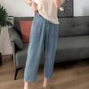 Women's Plus Size Tencel Denim Jeans - Summer Thin Ice Silk High Waist Slimming Harem Wide Leg Pants for Pear Shape.