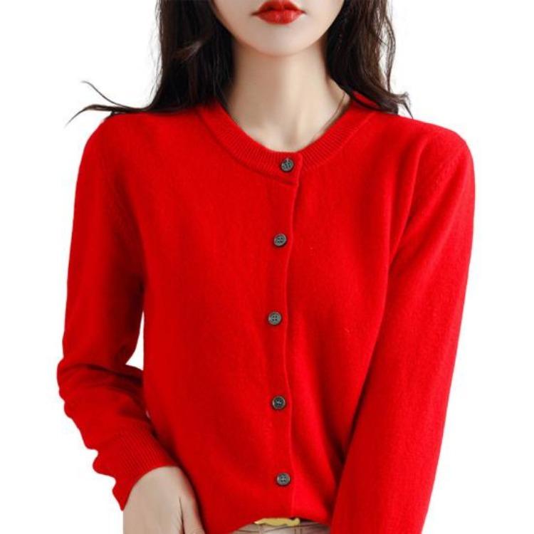 Long Sleeve Women Knitted Sweater Coat Single Breasted Round Neck