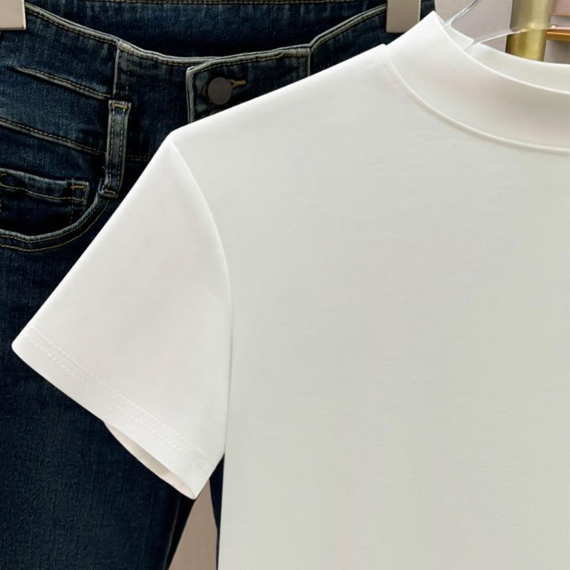 Fashion Round Neck Short Sleeve Casual T-shirt for Women Summer Slim Fit Base White T Shirt Women Plus Size Solid Office Lady Simple Tee Tops 24488