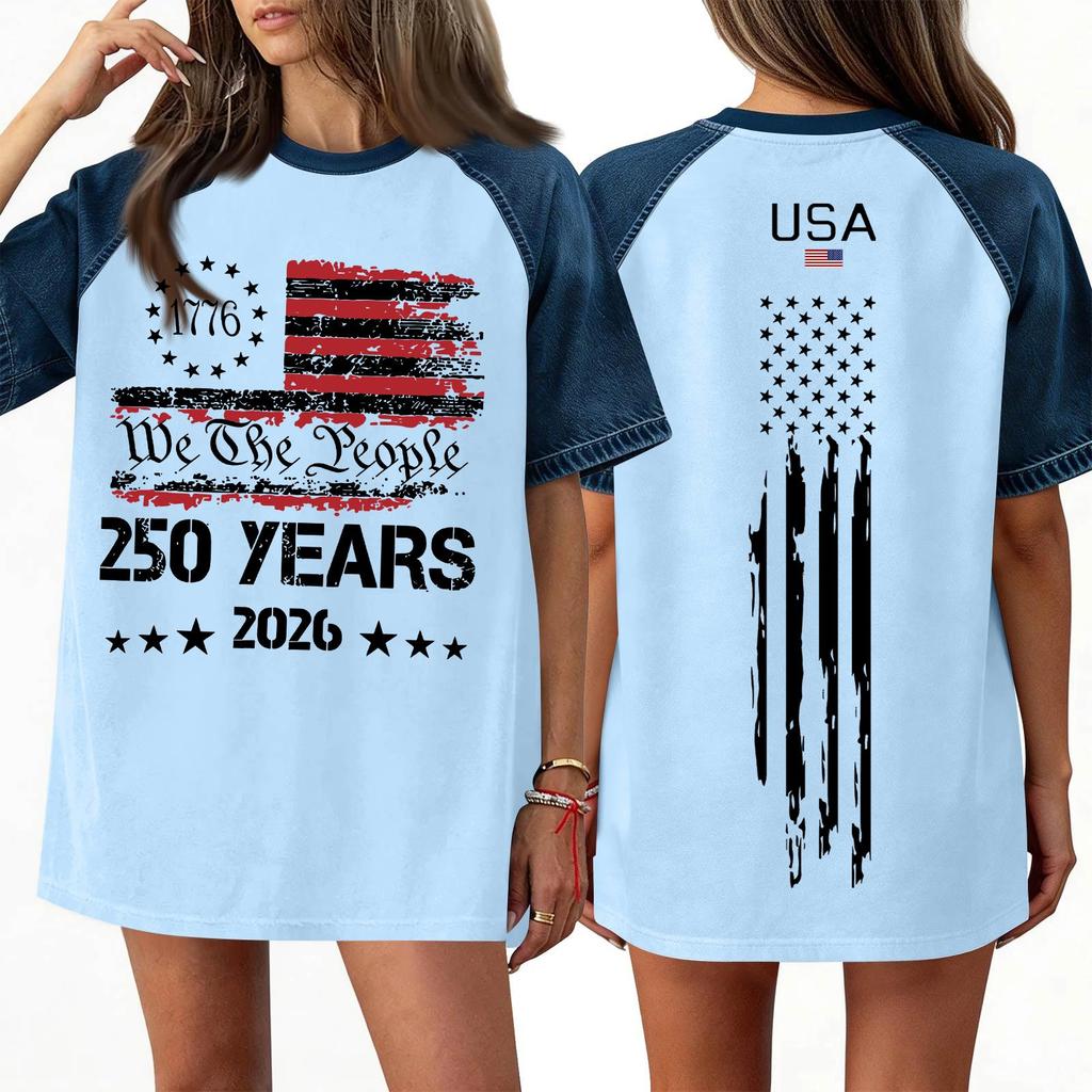 Women's Denim Patchwork Top, Casual Short-sleeved Comfortable T-shirt, Fashionable For Spring And Summer.