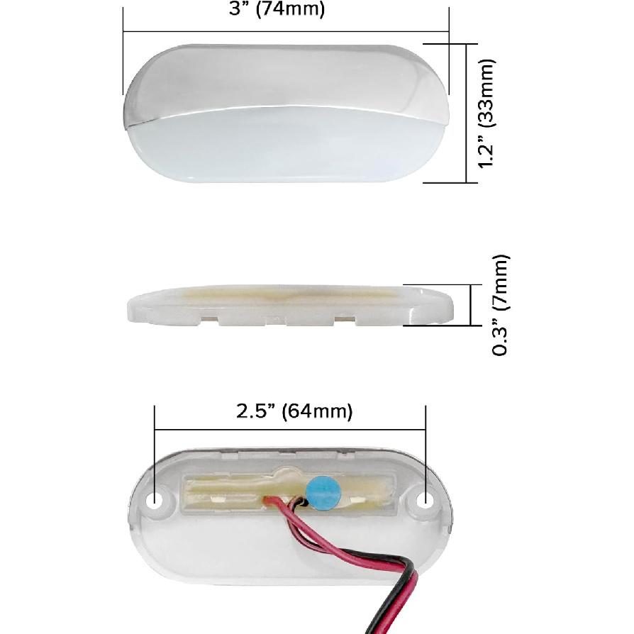 Boat Courtesy Lights 3 Inch Oval RV Step Lights with 316SS Bezel for RV Camper Marine Boat Footwell Cabin Deck Light 12V 0.1W 3000K Warm White