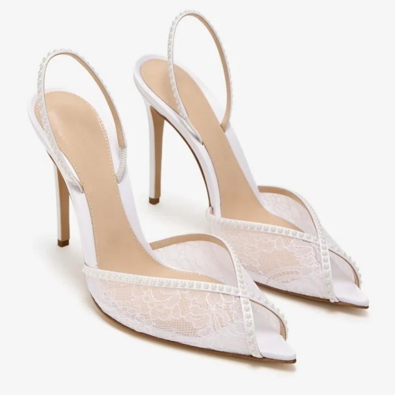 Scarpe da Donna di Tendenza Sandali Donna Tacchi Alti Estivi Scarpe Nude Rosa Rete Slingback Tacco Alto Festa Passerella Sandali