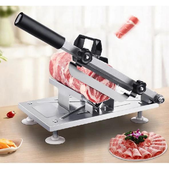 Manual Frozen Meat Slicer Stainless Steel Meat Cutter Beef Mutton Roll Food Slicer Slicing Machine for Cooking Hot Pot Shabu BBQ