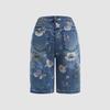 Cross2026 Florale High-Waist Wide-Leg Denim Capris für Damen