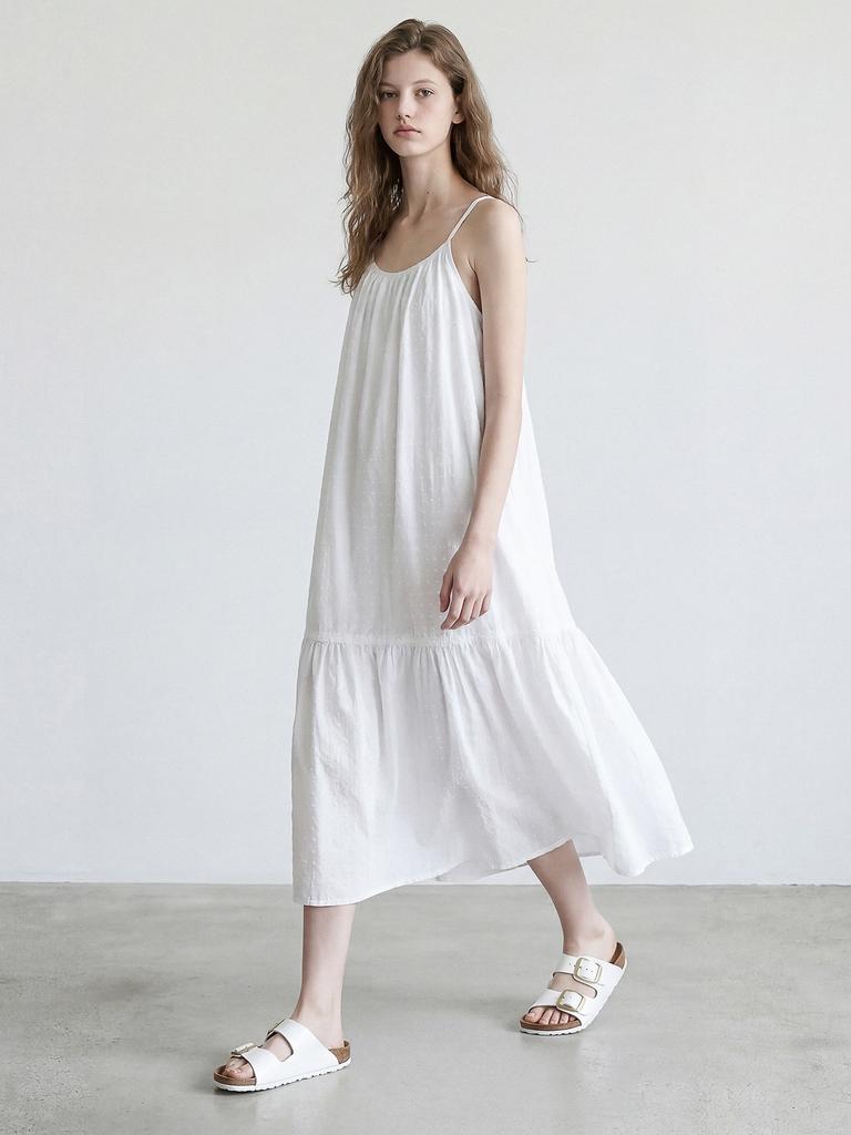 STAY WITH ME Swiss Dot Slip Dress_White