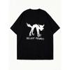 Oversized T-Shirt Black Hellcat Records Cat Graphic And Text Streetwear Casual Wear