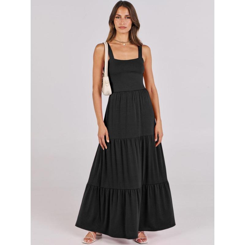 

YYFS женские модные летние весенние однотонные повседневные платья без рукавов с подтяжками и высокой талией S чёрный