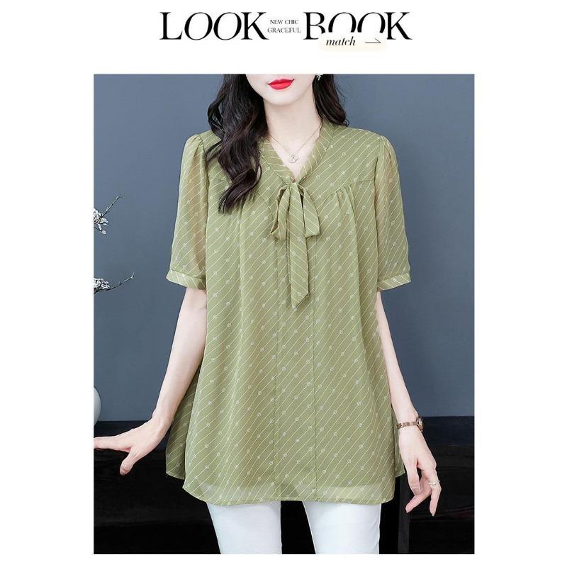 Plus Size Women's Temperament Chiffon Shirt Summer Middle-aged and Elderly Temperament Tops