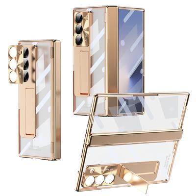 Electroplating Transparent Hinge Protection Holder Phone Case for Samsung Galaxy Z Fold 6 Fold6 Hard Shell Shockproof Cover