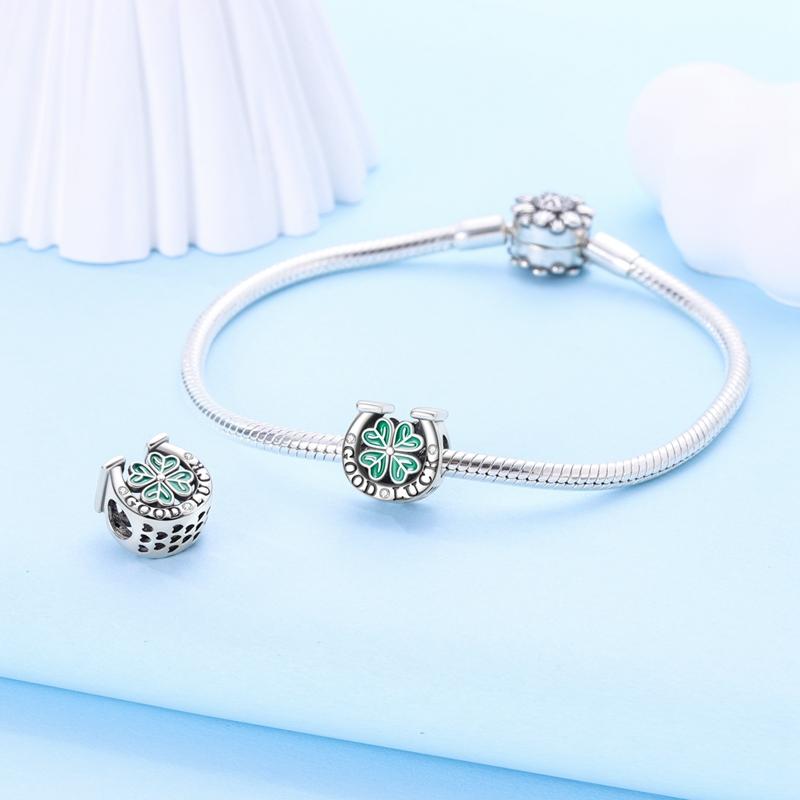 Charm Genuine Copper Horseshoe Four-Leaf Clover Bead Fits Bracelets Women Jewellery Do-It-Yourself Beautiful Gifts Accessory