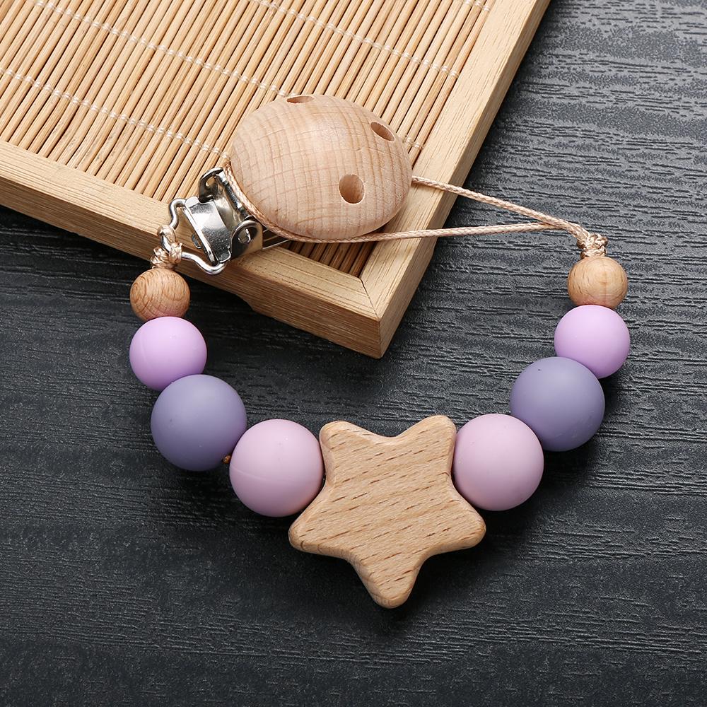 Star Wood Baby Colorful Pacifier Chain Dummy Clips Pacifier Holder Clips Nipple Holder Clips Soother Holder Baby Teething Toys