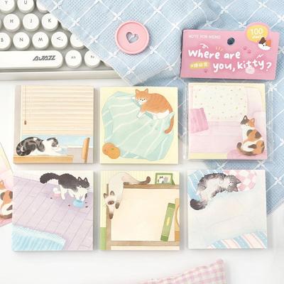 100 Sheets 'Where Did the Cats Go' Sticky Notes - Cute Cat Theme for Journals