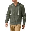 Herren Frühling Herbst Button-Down-Hemd, Lockere Baumwoll-Leinen Kapuzenjacke Langarm, Einfache Lässige Strand-Oberbekleidung