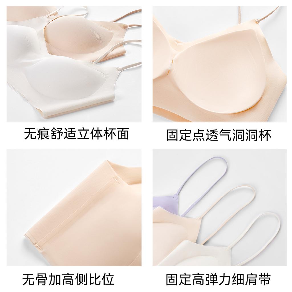 Underwear Thin Women's Summer Ice Silk Cool Feeling Breathable and Seamless Beautiful Back Without Steel Ring Closed Breast Small Chest Gathering Bra
