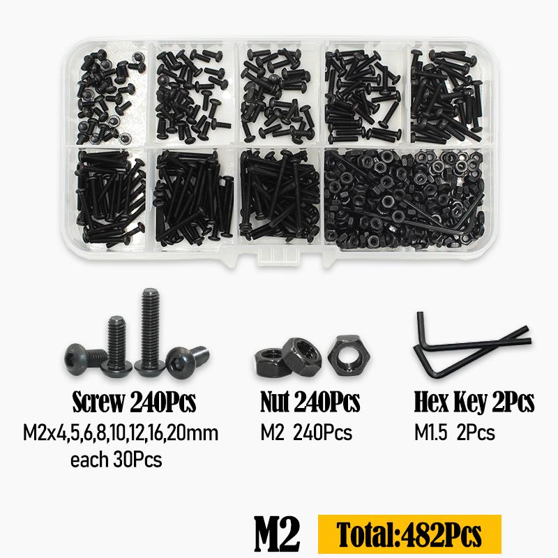 

до 2510p M2 M2.5 M3 M4 M5 M6 Комплект винтов с круглой шестигранной головкой, класс прочности 10.9, черные, с внутренним шестигранником, пуговичная головка, привод Аллена, винт, болт, гайка, ISO7380