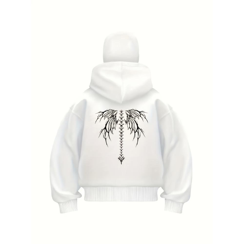 Y2k Gothic Bone Dragon Print Hooded Sweatshirt Unisex Casual Pullover with Front Zipper Machine