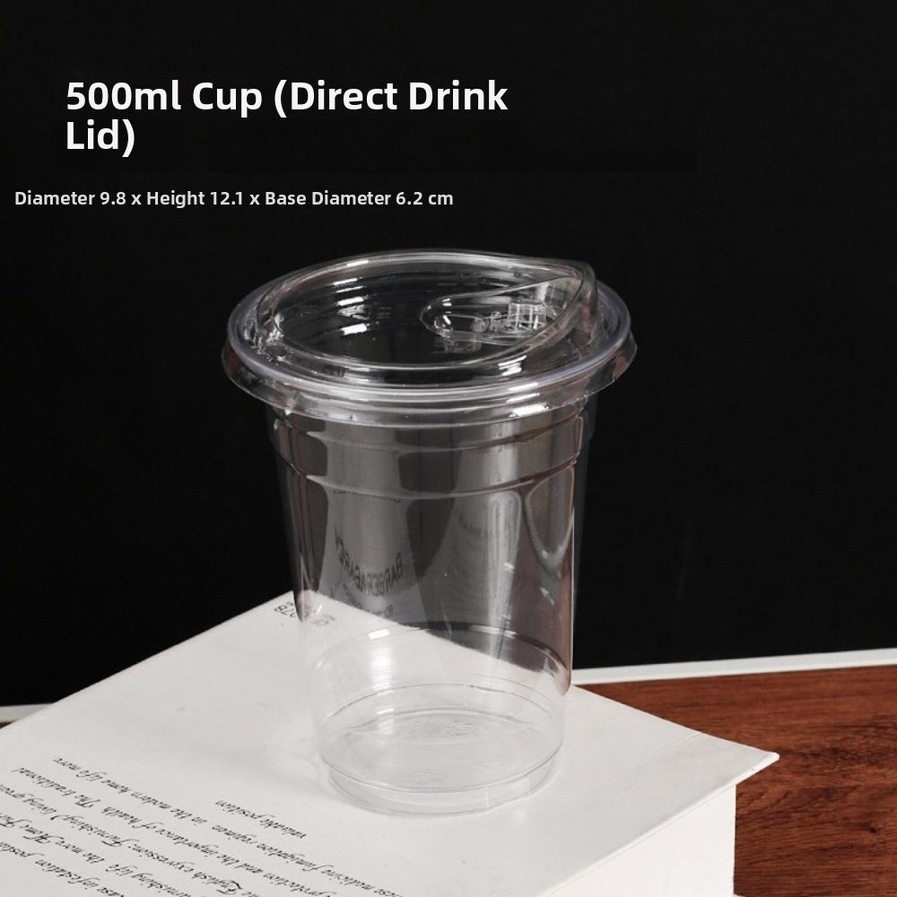50pcs with Lids Clear Plastic Cups Leak-Proof Bubble Tea Cups New Juice Container Party Use
