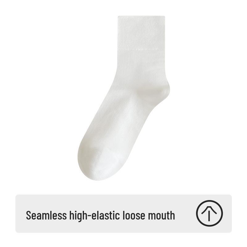 Women's Loose-Mouth Pure Cotton Mid-Calf Socks - Anti-Constriction, Antibacterial, Anti-Odor, Suitable for Autumn & Winter