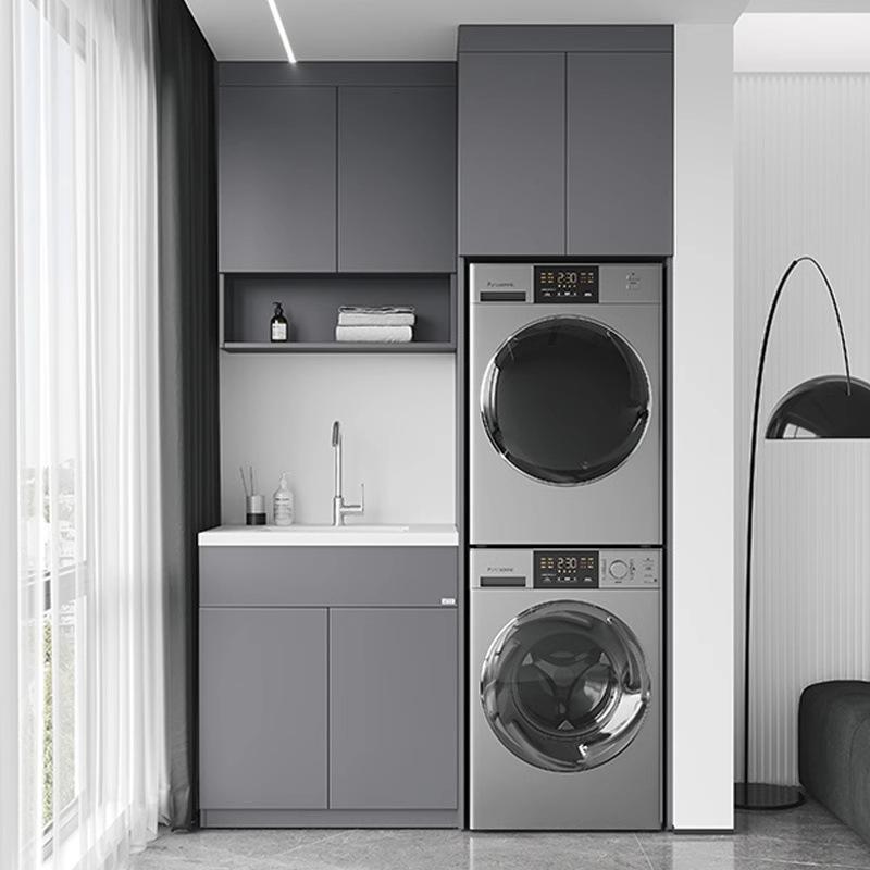 Balkonschrank mit Waben-Aluminiumplatte für Waschmaschine/Trockner, integriertem Waschbecken und Eckdesign Badezimmerschrank