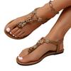 Women's Plus Size Beaded Butterfly Embellished Round Toe Casual Flat Sandals Comfortable Slip On Summer Footwear for Daily Wear