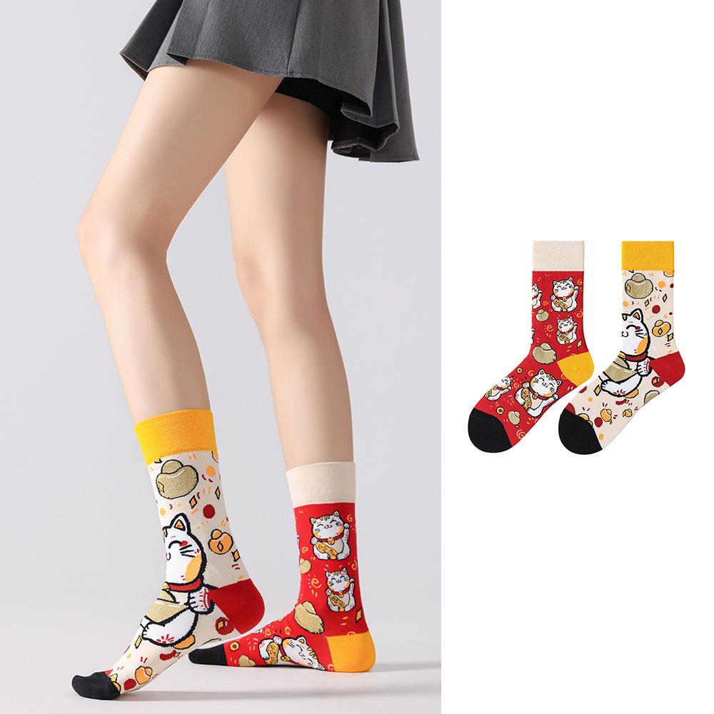 Original Asymmetrische Cartoon Hip Hop Baumwollsocken für Paare - Wadenhoch Mandarinenente Stil für Damen und Herren