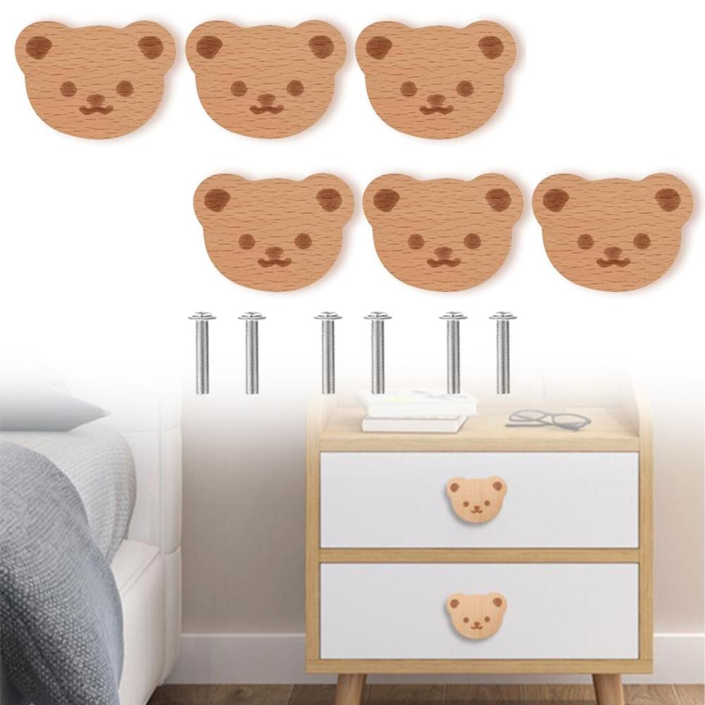 

6pc Wooden Bear Knobs – Cute Animal Pull Handles For Cabinets & Drawers For Furniture Decorative Animal Drawer Knobs China Mainland