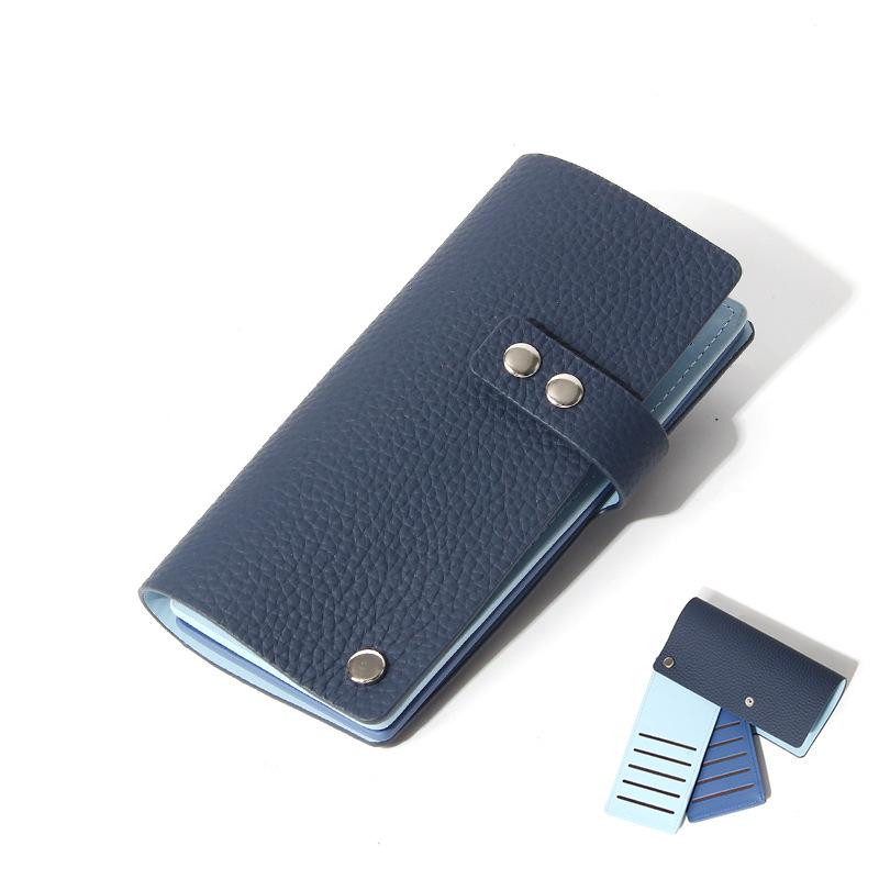 

Женский картхолдер из коровьей кожи высшего качества в японском стиле – Многослотовый, Цветовой блок, Легкий, для кредитных, ID и проездных карт. королевский синий