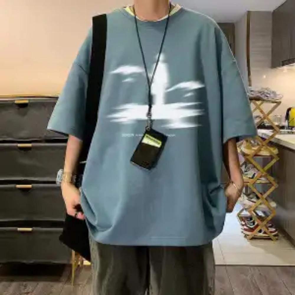 

Летняя американская футболка свободного кроя в стиле кэжуал, минимализм, модный тренд, с круглым вырезом, с персонализированным принтом, с короткими рукавами для мужчин XXXL синий