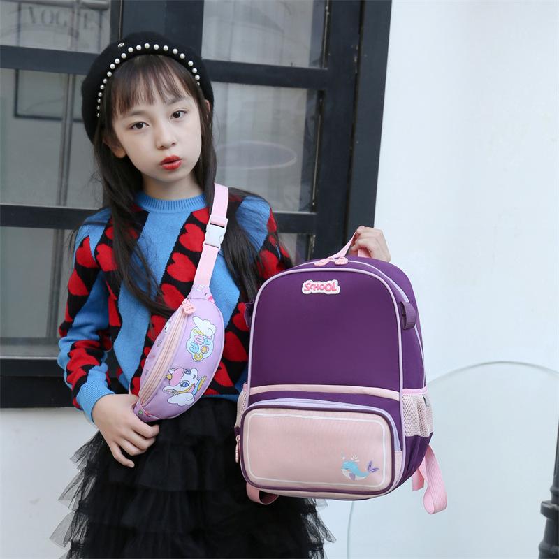 School Bag New School Bag Boys and Girls Cute Cartoon Backpack Chest Waist Bag Two-piece Backpack