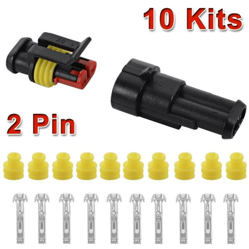 New 10 Kits 2 Pin Way Sealed Waterproof Electrical Wire Connector Plug Car Auto Van