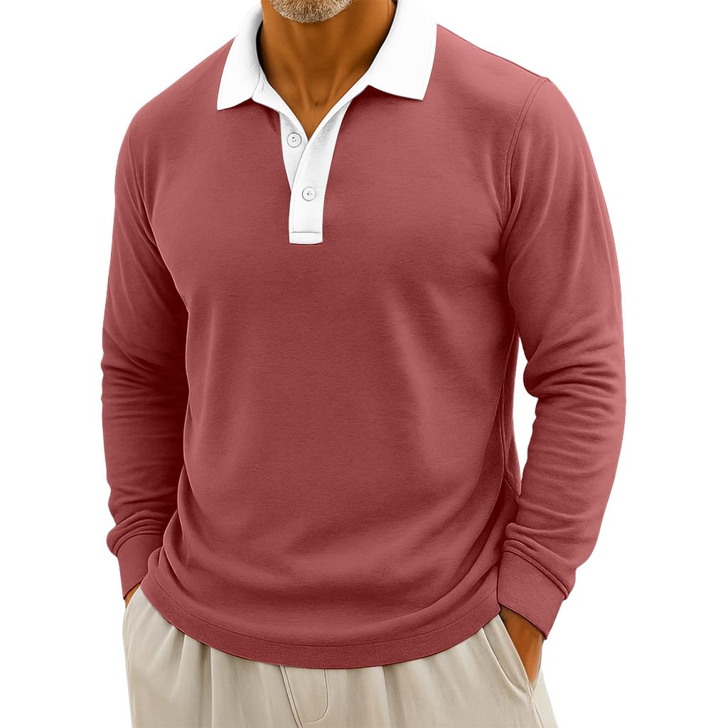 Men's Casual Color-Blocked Button-Up Long-Sleeve Tops