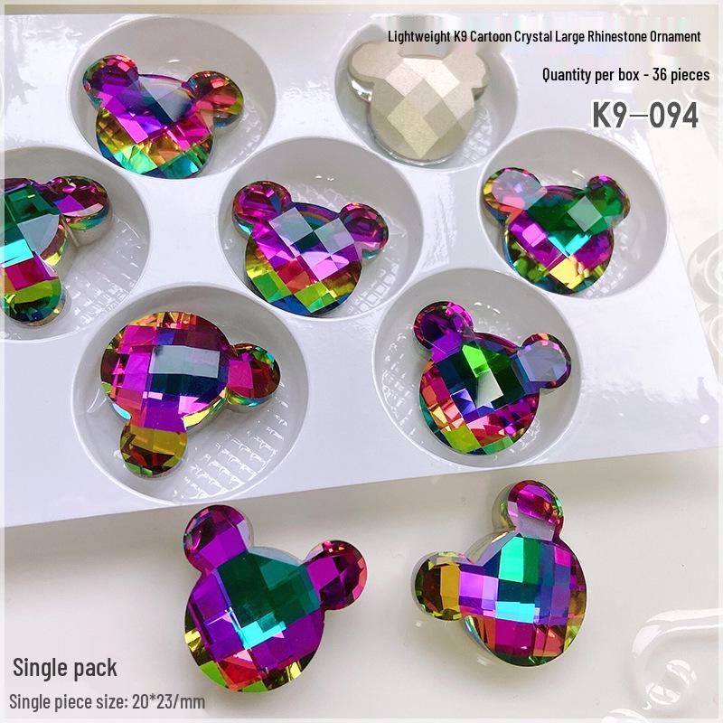 K9 Crystal Rhinestones Large Mickey Nail Art Ornaments | Aurora Iridescent Glass Rhinestone Phone Case Accessories