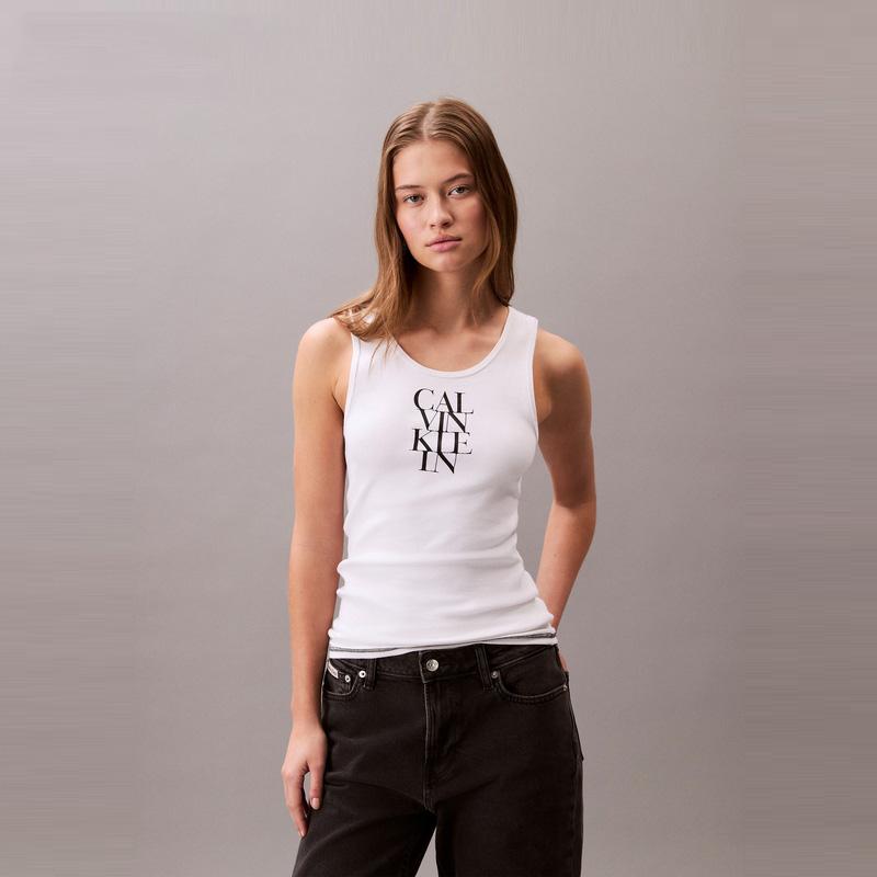 Calvin Klein Casual Babe Printed Ribbed Tank Top Women tops 44C219G