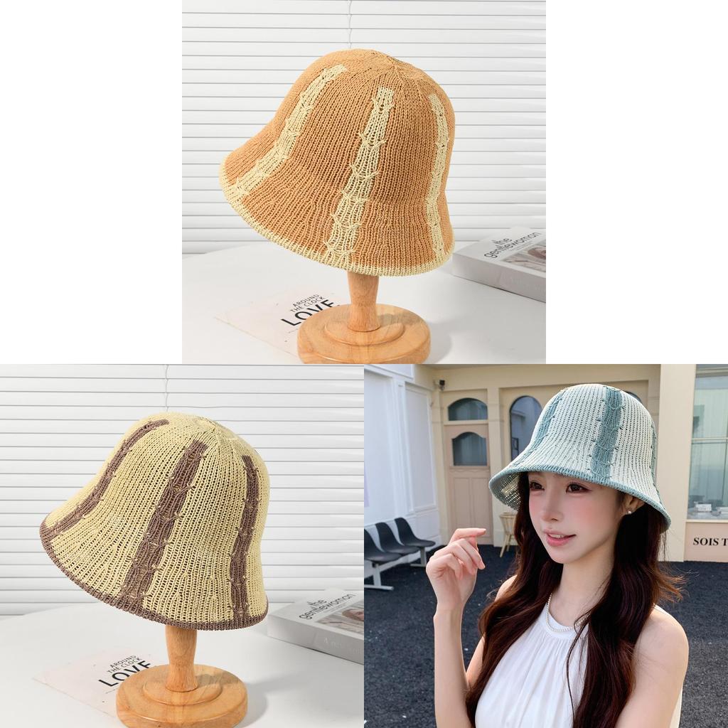 Fisherman Hat Ladies Summer Striped Cotton Sun Protection Wide Brim Casual Beach Cap