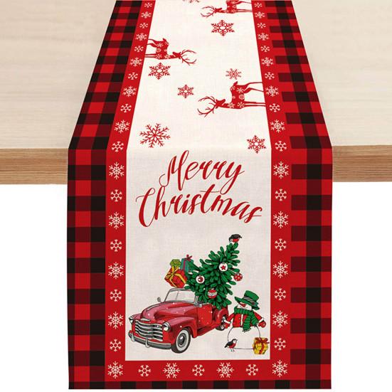 Table Runner Eye-catching Washable Table Durable Soft Plaid Christmas Snowflake Pattern Cloth for Kitchen