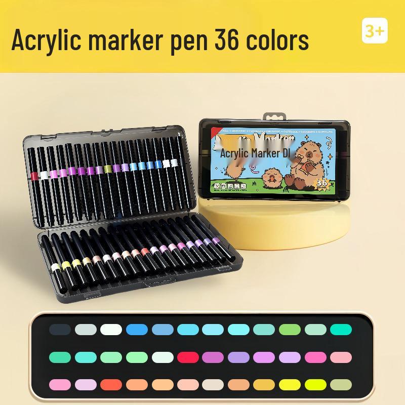 Professional Waterproof Acrylic Marker Set - Non-Bleeding, Quick-Dry Graffiti Pens for Primary Students' Art Projects & Special Color Painting