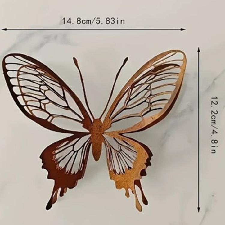 Butterfly Form Metal Piece with Shared Iron Build, Aged Finish, and Wing Line Detail for Garden Display Shared Use