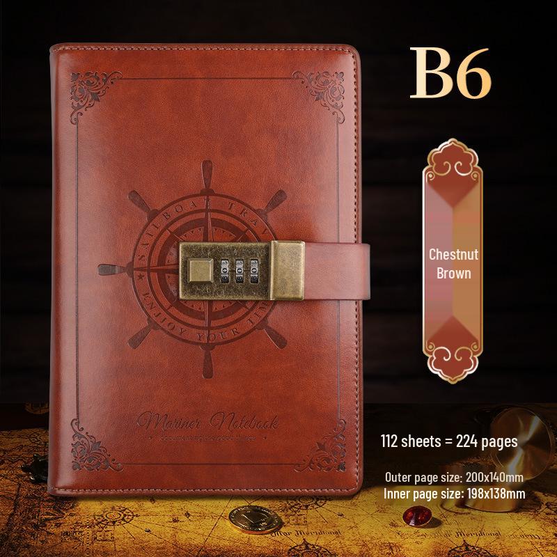 Ретро-Дневник с паролем формата B6 с замком - Подарочный набор: Блокнот и Планировщик 32K