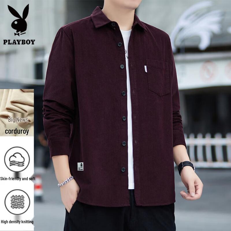 PLAYBOY Men's Corduroy Long-Sleeve Casual Shirt