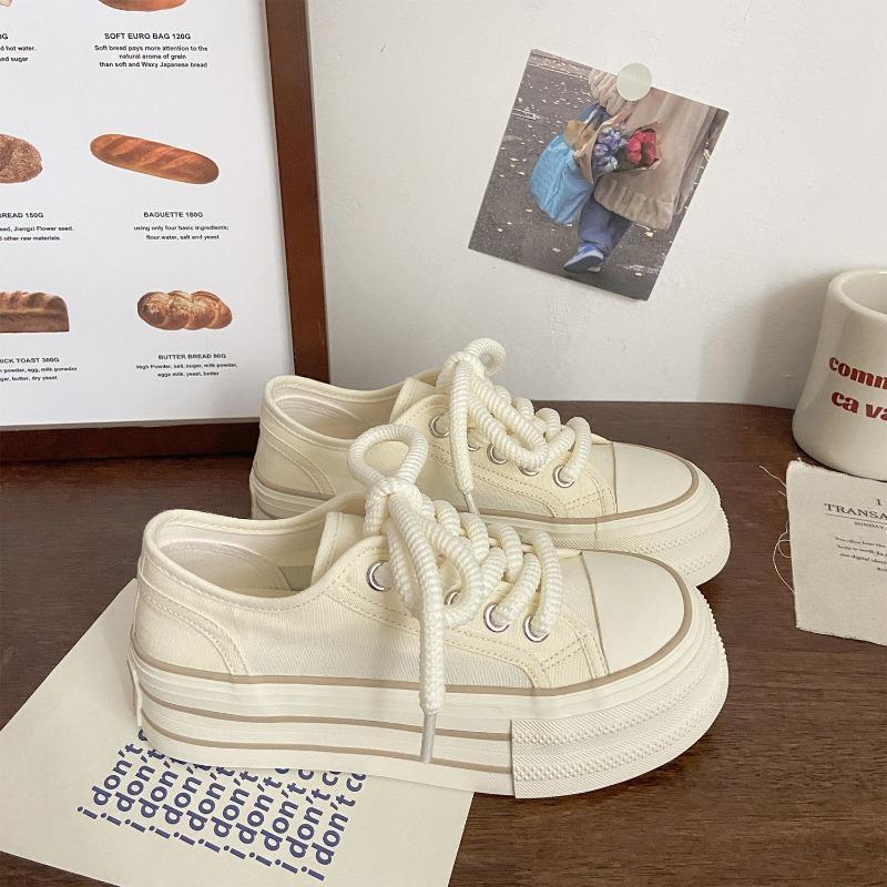 Sneakers in Tela con Suola Spessa da Donna con Lacci Piattaforma Scarpe Casual Traspiranti Basse per Signore