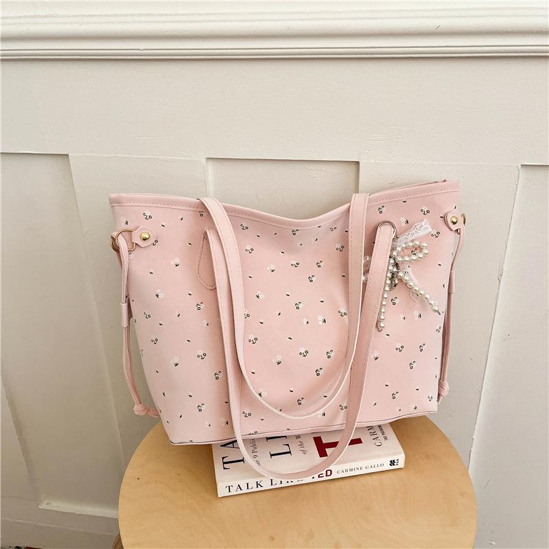 New Tote Bag, Korean Style Printed Large-Capacity Handbag, Textured Niche Design Casual Commuter Bag
