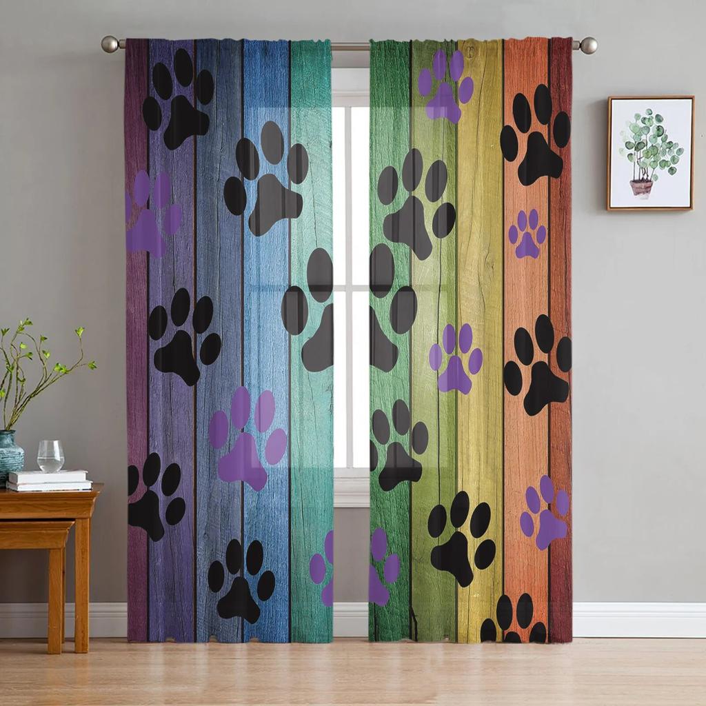 Tulle Curtains for Living Room Dog Paw Black Gray Bedroom Study Window Sheer Curtains Kitchen Balcony Interior Voile Curtains
