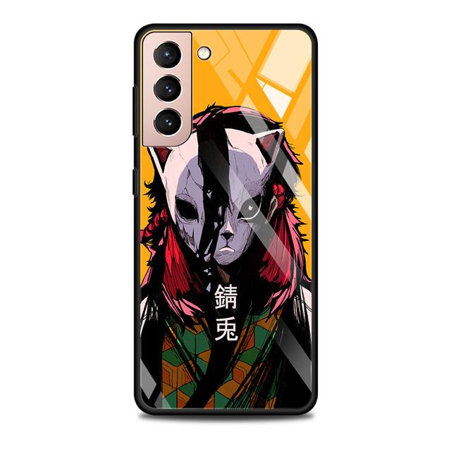Szklane etui do Samsung Galaxy S21 S20 Ultra S10 Plus Lite S20fe 5g S10e S9 S8 zderzak Shell pokrywa Funda Anime Demon Slayer kolor