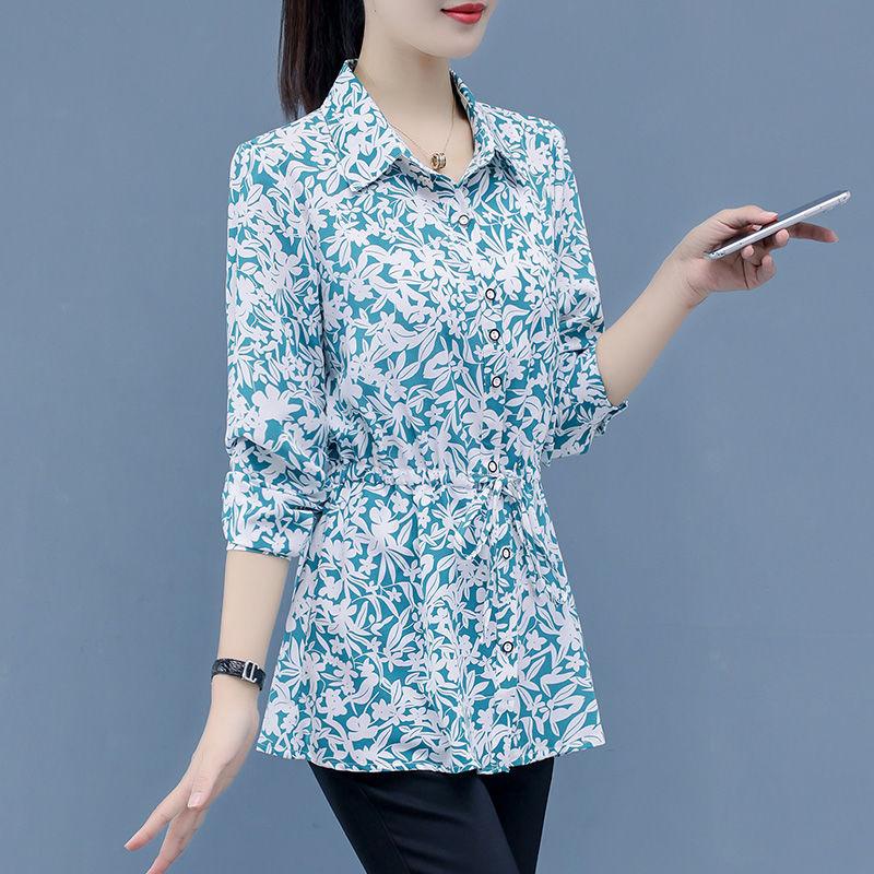 Commute Broken Flowers Printed Shirt Spring Autumn Long Sleeve Stylish Drawstring Bow Women's Clothing Single-breasted Blouse
