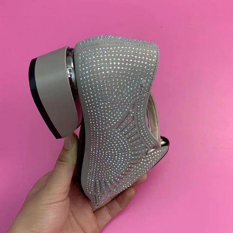 Women's Summer Chunky Heel Mesh Sandals - Pointed Toe, Hollow Out, Hot Drill Design.